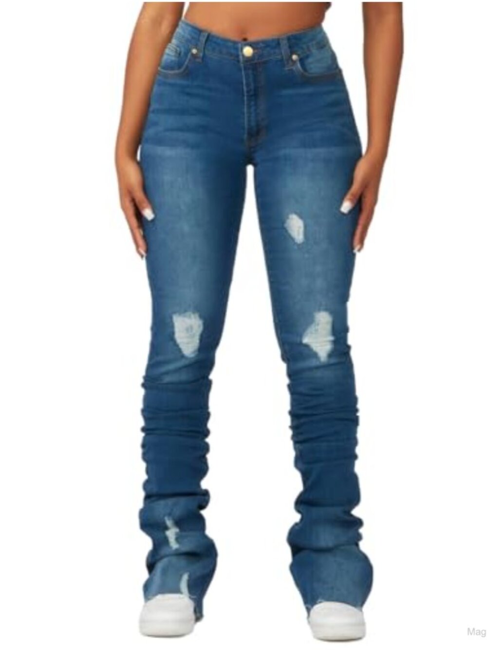 High Waisted Stacked Flared Jeans Bell Bottom Stretch Denim